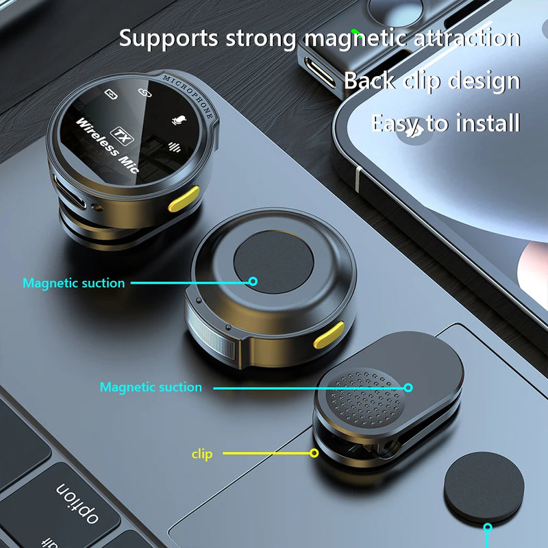 Microfone de lapela sem fio Xiaomi para iPhone, iPad, Android, tipo C, gravação de jogos ao vivo, entrevista com clipe magnético